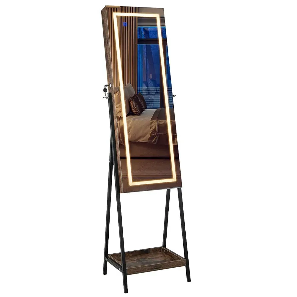 Full Length Mirror Jewellery Cabinet with LED - Brown image