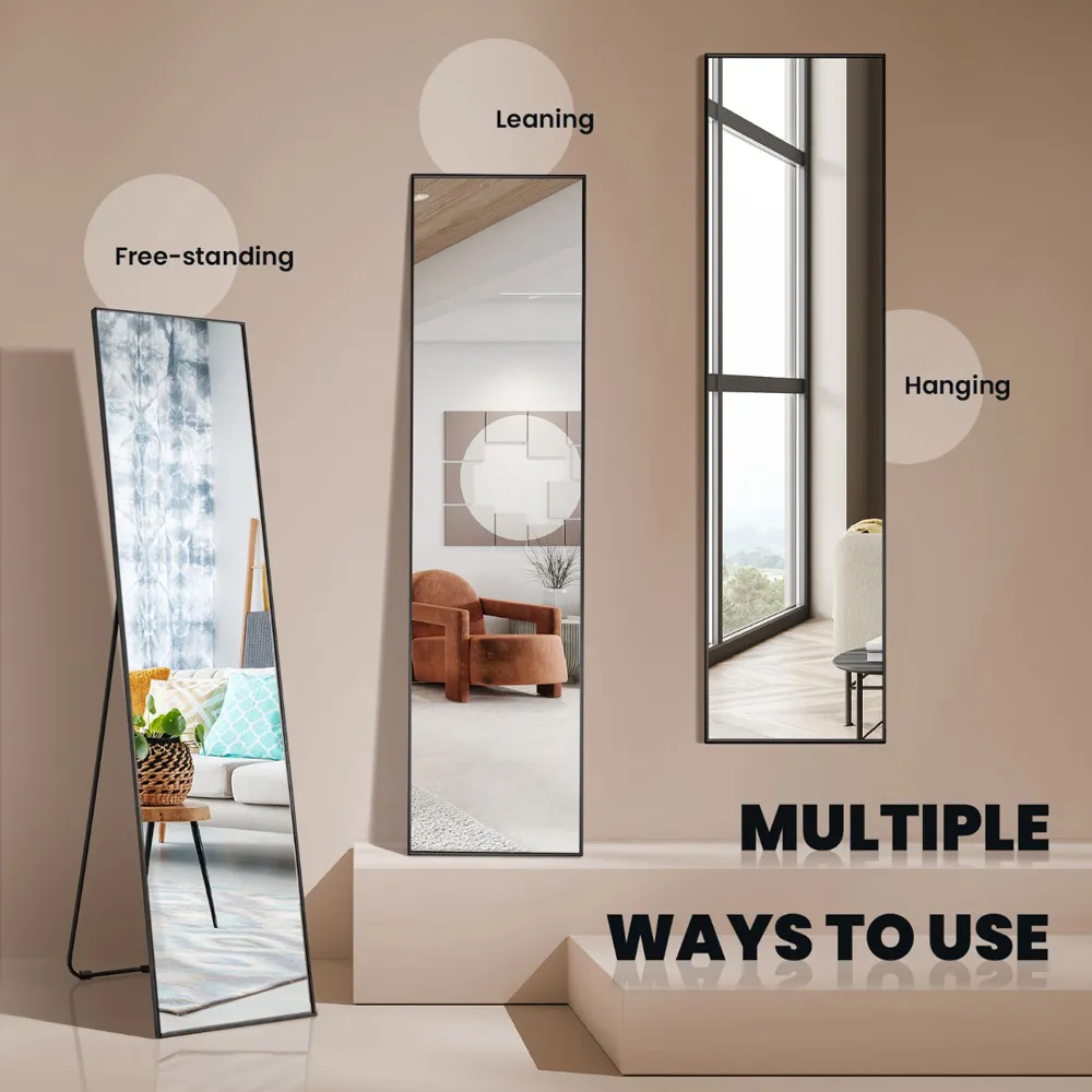 Full Length Mirror Shatter Proof - Black, Aluminium