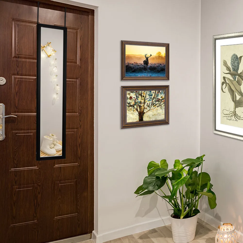 Full Length Mirror with Door Hooks - Black