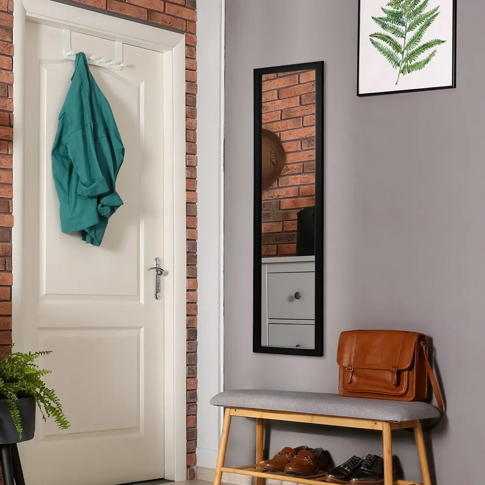 Full Length Mirror with Door Hooks - Black