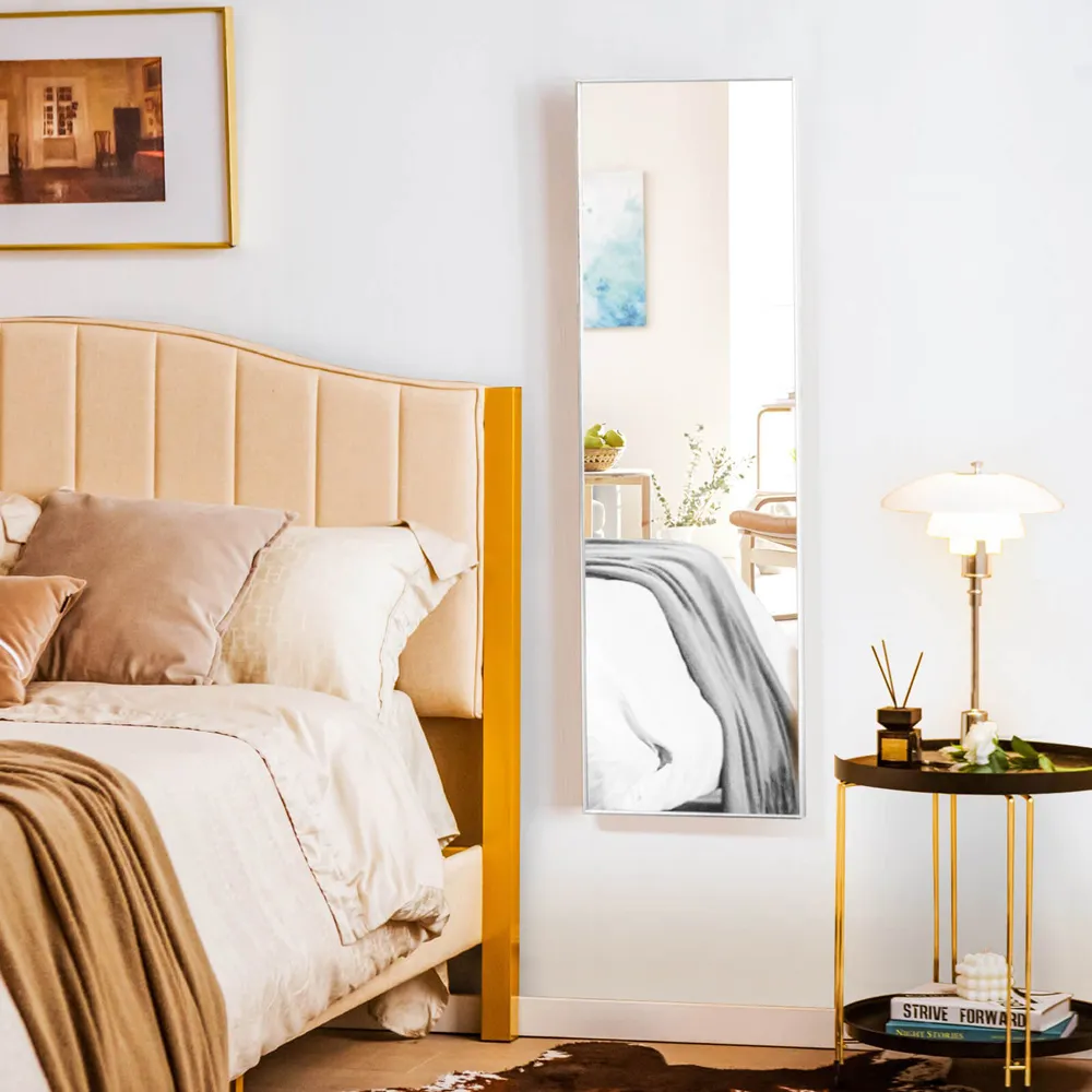 Full Length Wall Hanging Mirror with Adjustable Hook - Silver