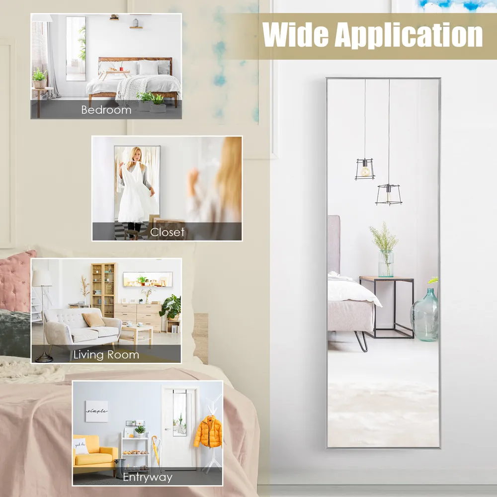 Full Length Wall Hanging Mirror with Adjustable Hook - Silver