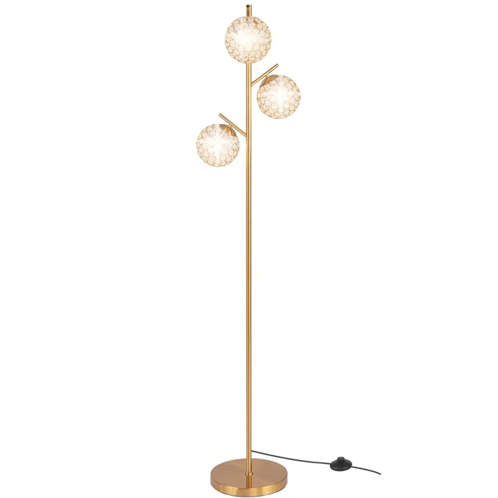 Golden 3 Globe Floor Lamp with Acrylic Lampshades - Gold