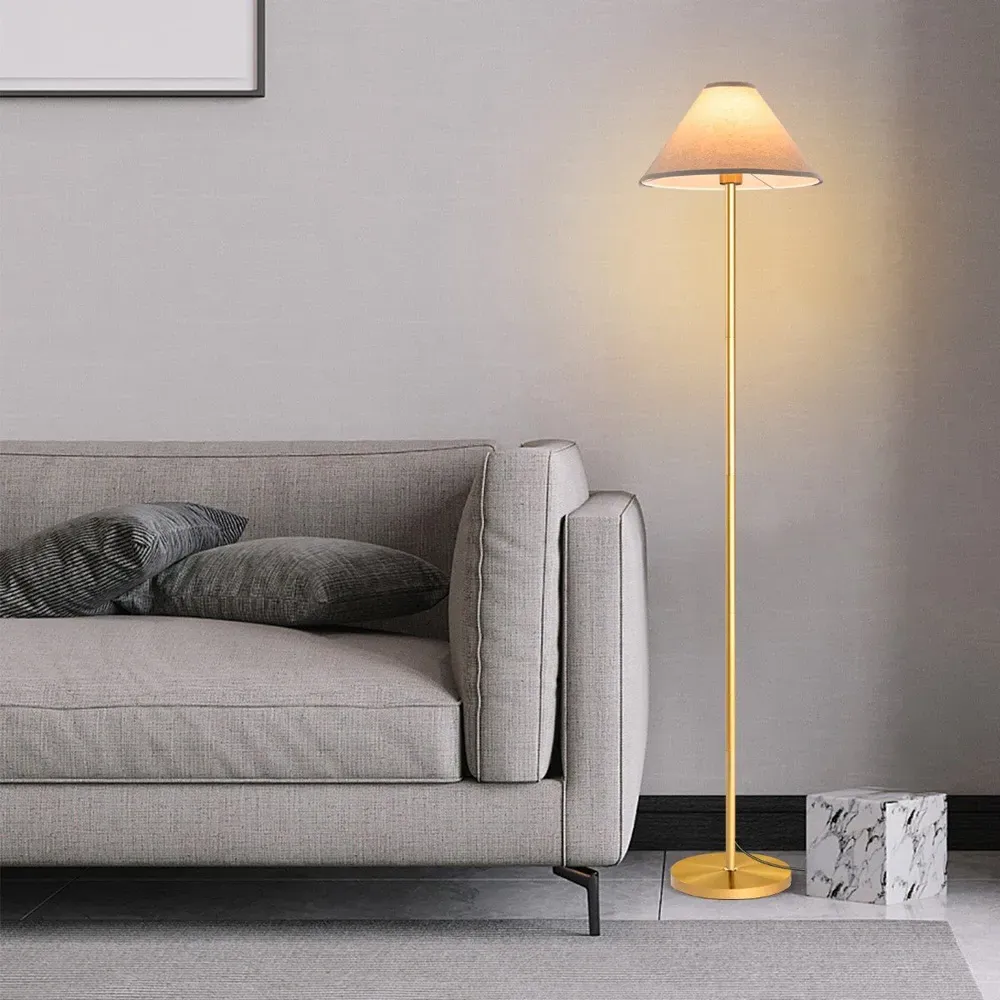 Golden Floor Lamp with Foot Pedal - Gold, Linen