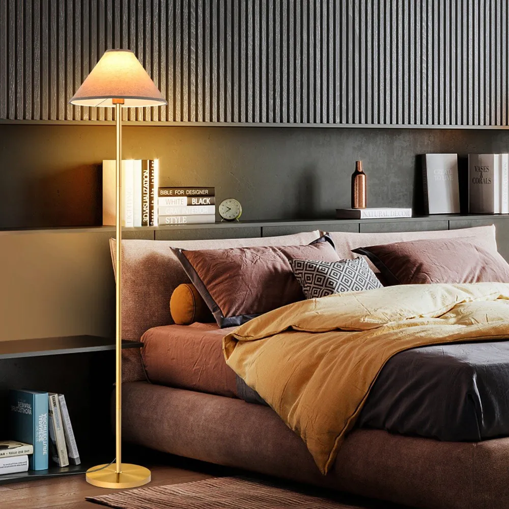 Golden Floor Lamp with Foot Pedal - Gold, Linen