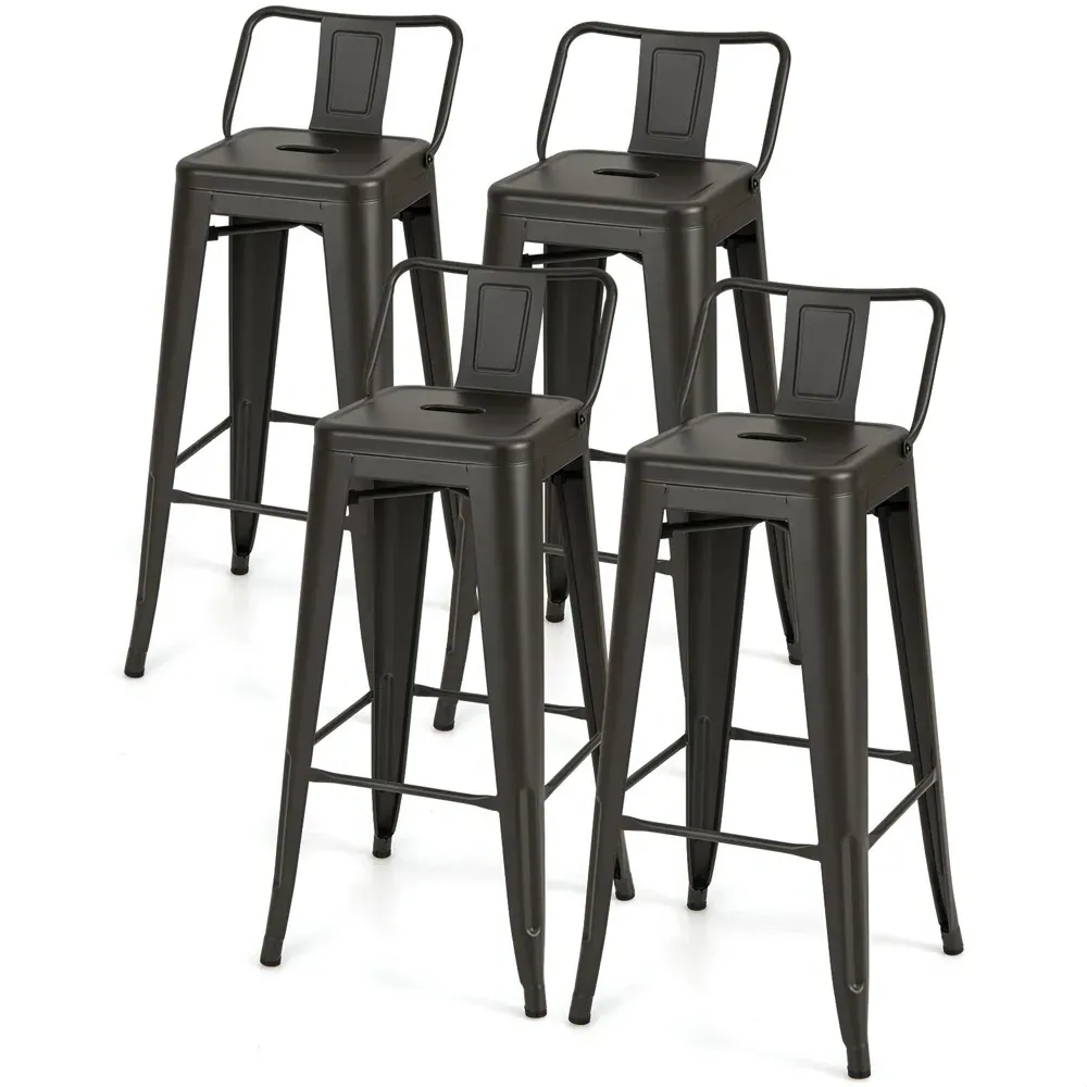 Gun Metal Bar Stool with Removable Backrest Set of 4 - Black