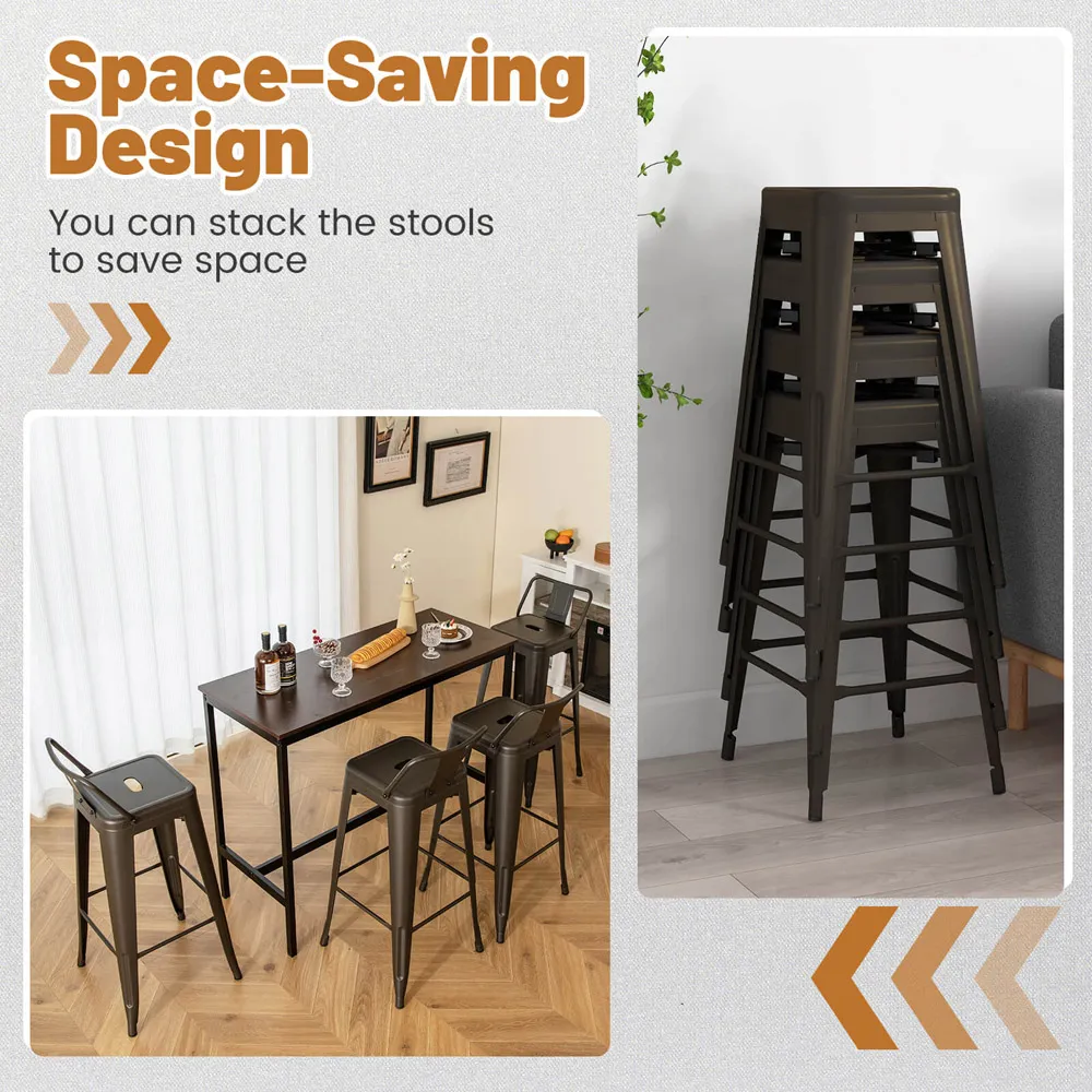 Gun Metal Bar Stool with Removable Backrest Set of 4 - Black