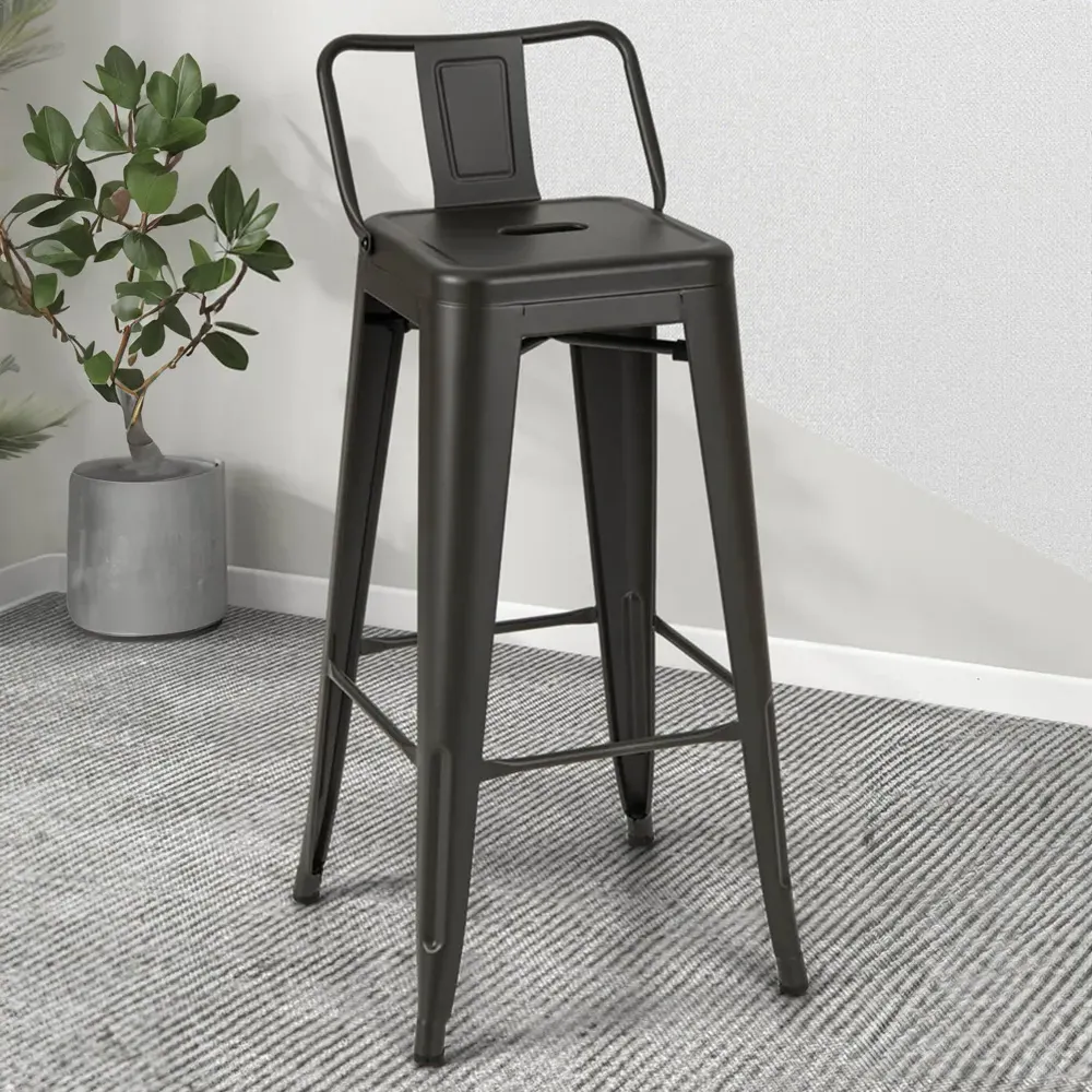 Gun Metal Bar Stool with Removable Backrest Set of 4 - Black