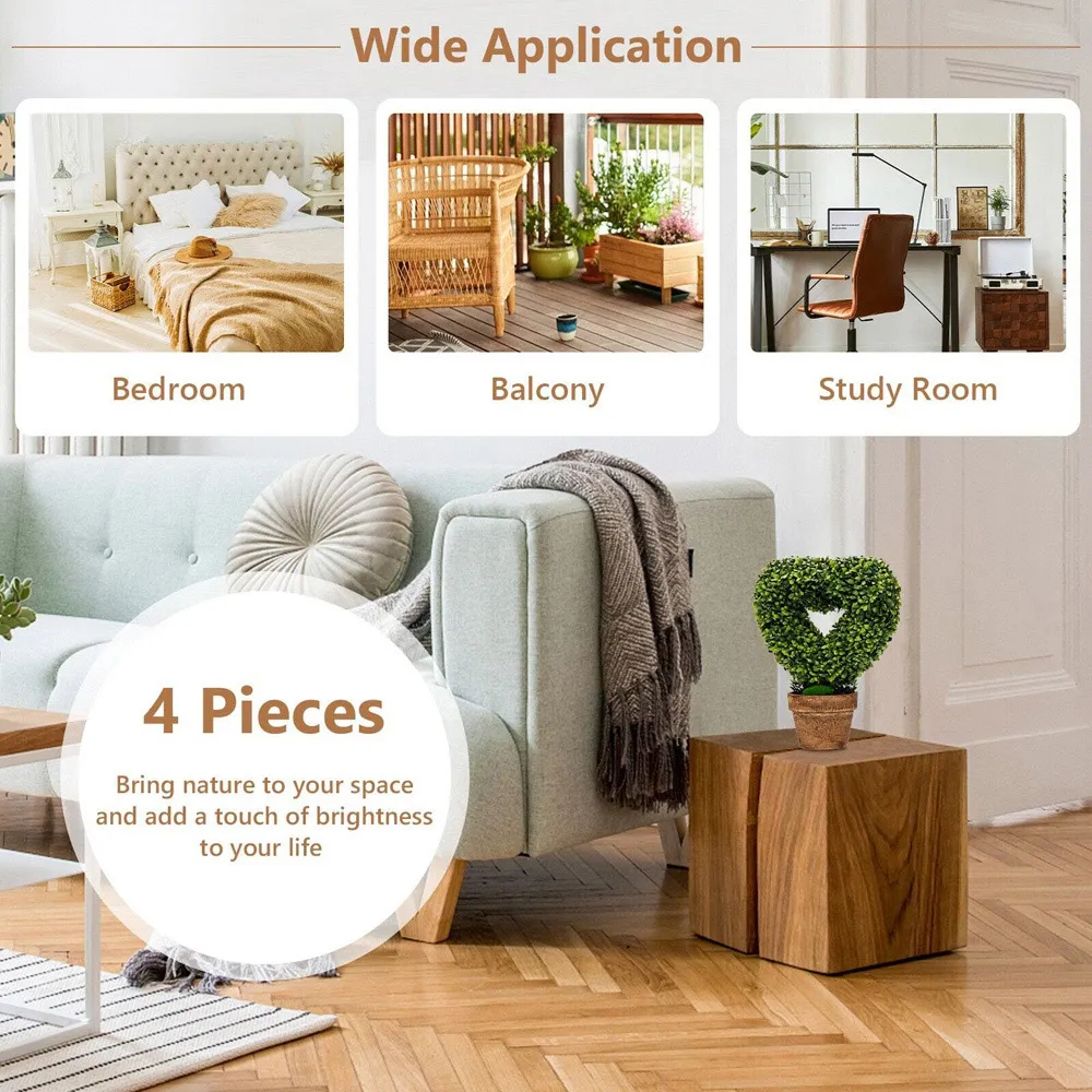 Heart Shape Artificial Plant 4 Pack - Green