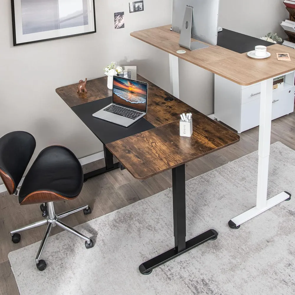 Height Adjustable Computer Desk with Headphone Hook - Brown