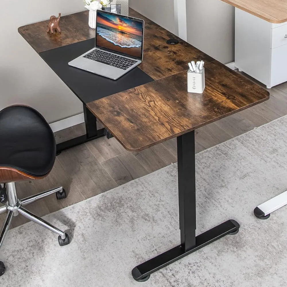 Height Adjustable Computer Desk with Headphone Hook - Brown