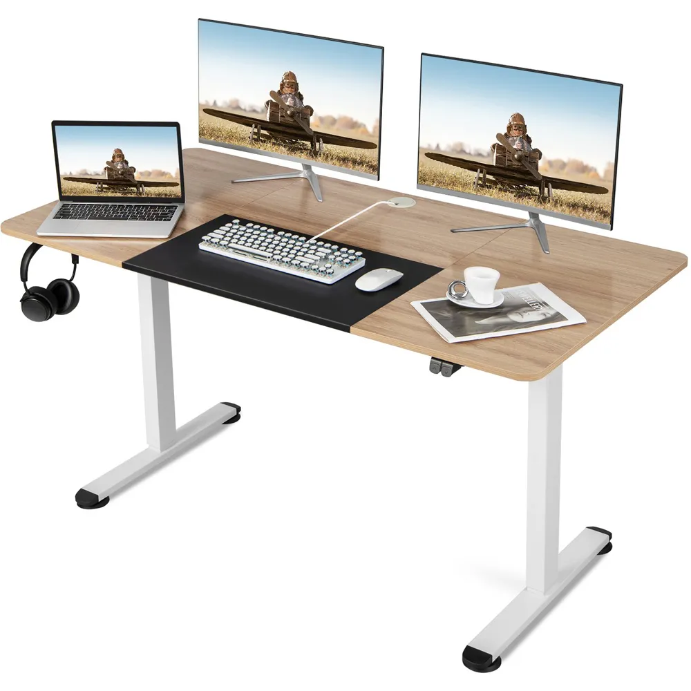 Height Adjustable Computer Desk with Headphone Hook - Cream