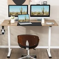 Height Adjustable Computer Desk with Headphone Hook - Cream