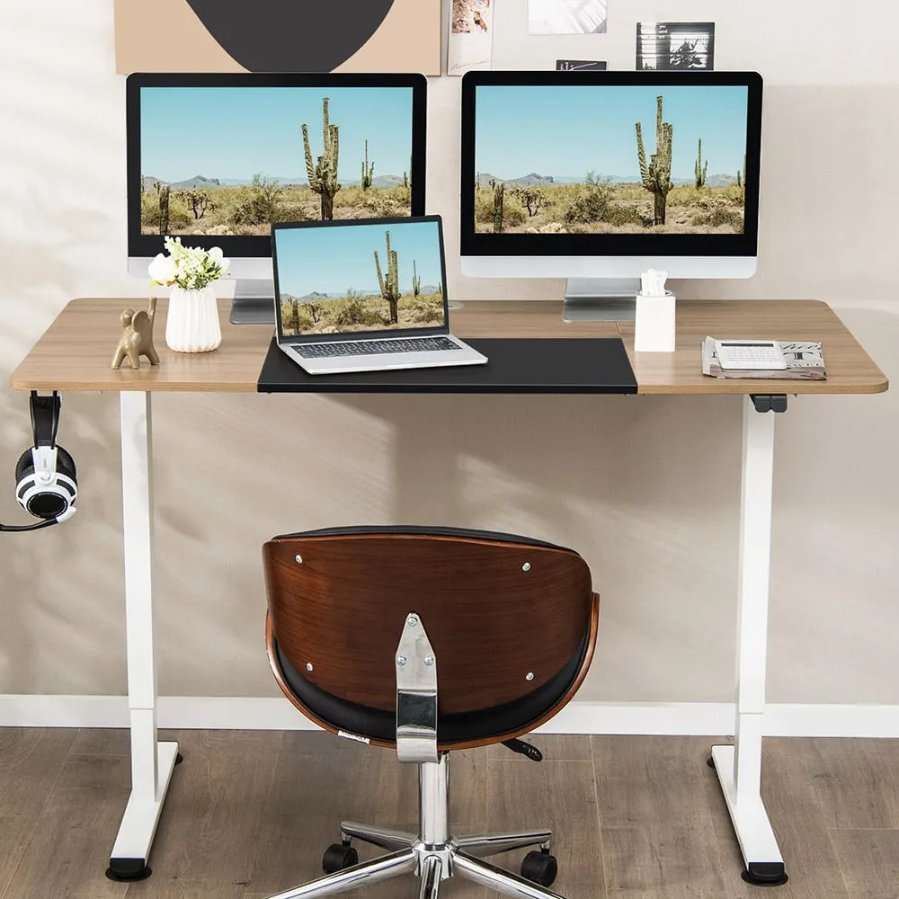 Height Adjustable Computer Desk with Headphone Hook - Cream
