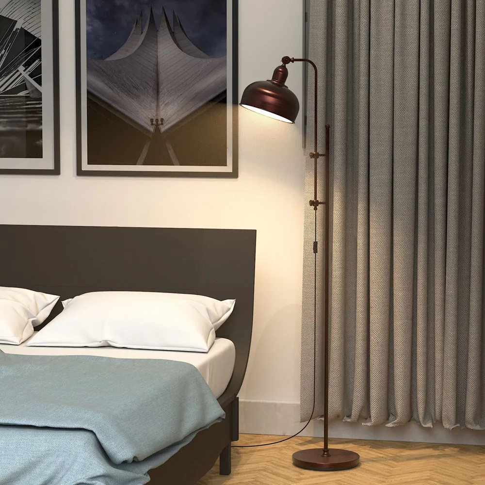 Height Adjustable Industrial Floor Lamp - Brown