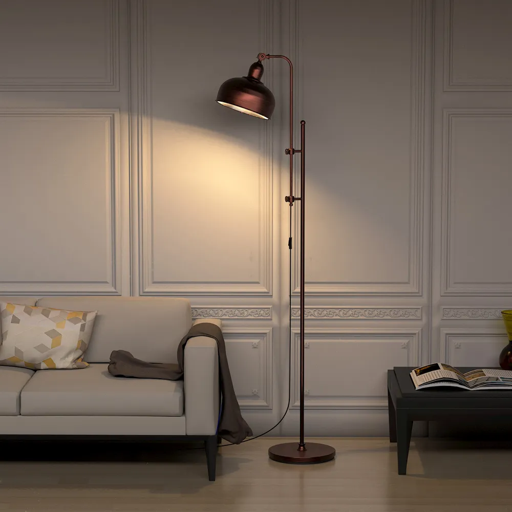 Height Adjustable Industrial Floor Lamp - Brown