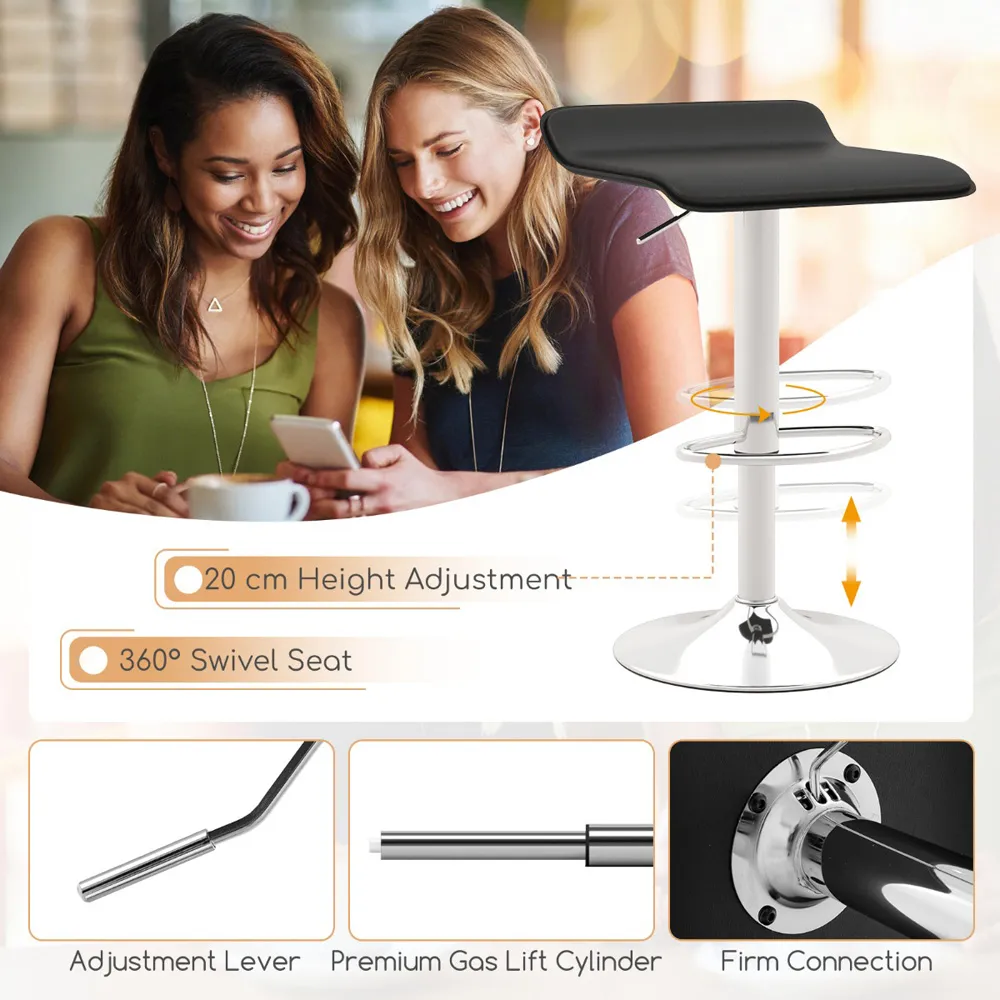 Height Adjustable Swivel Bar Stool Set of 2 - Black