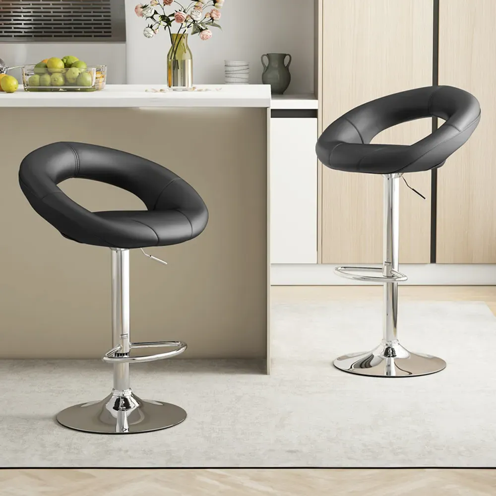 Height Adjustable Swivel Bar Stool Set of 2 - Black