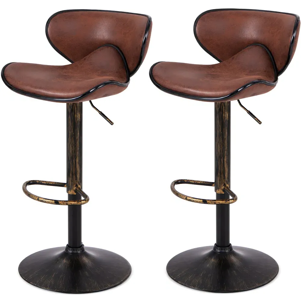 Height Adjustable Swivel Bar Stool Set of 2 - Brown, Hot Stamping Cloth