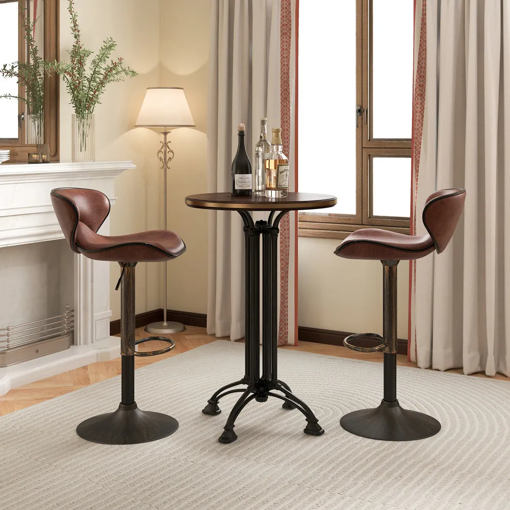 Height Adjustable Swivel Bar Stool Set of 2 - Brown, Hot Stamping Cloth