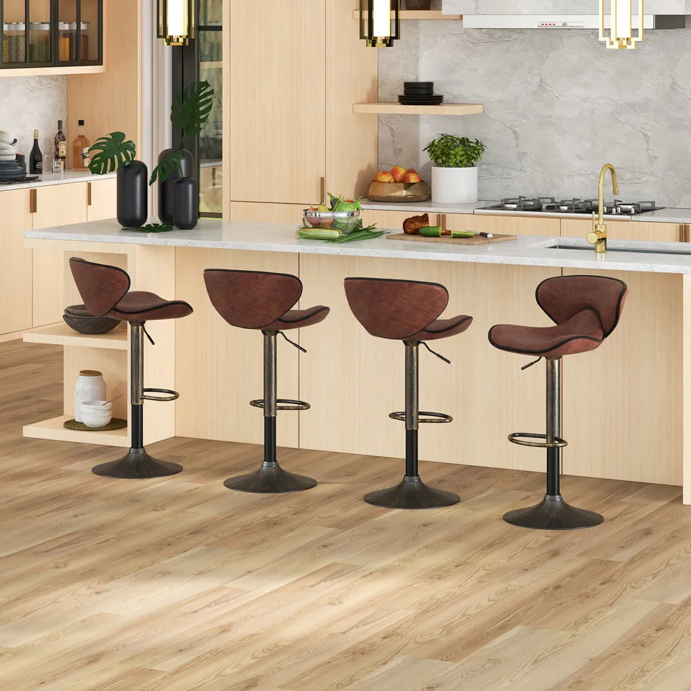 Height Adjustable Swivel Bar Stool Set of 2 - Brown, Hot Stamping Cloth