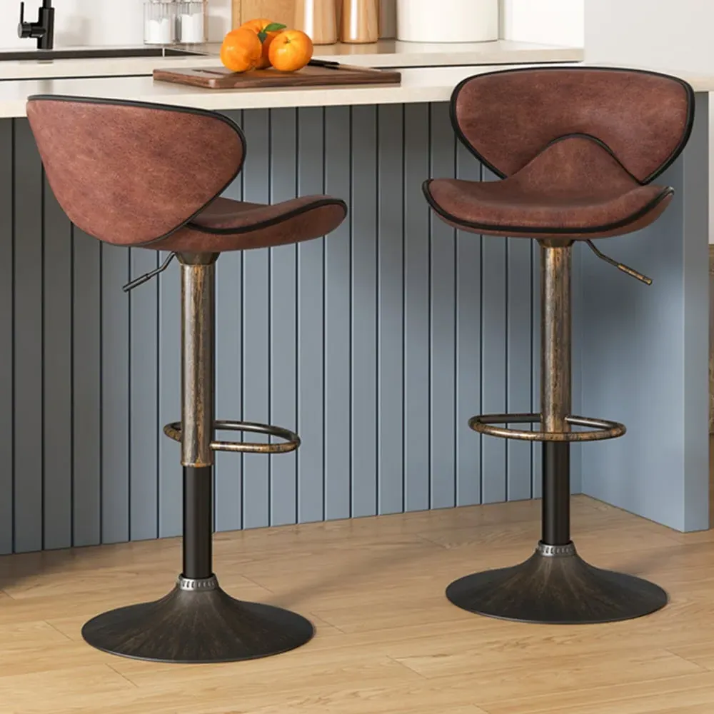 Height Adjustable Swivel Bar Stool Set of 2 - Brown, Hot Stamping Cloth