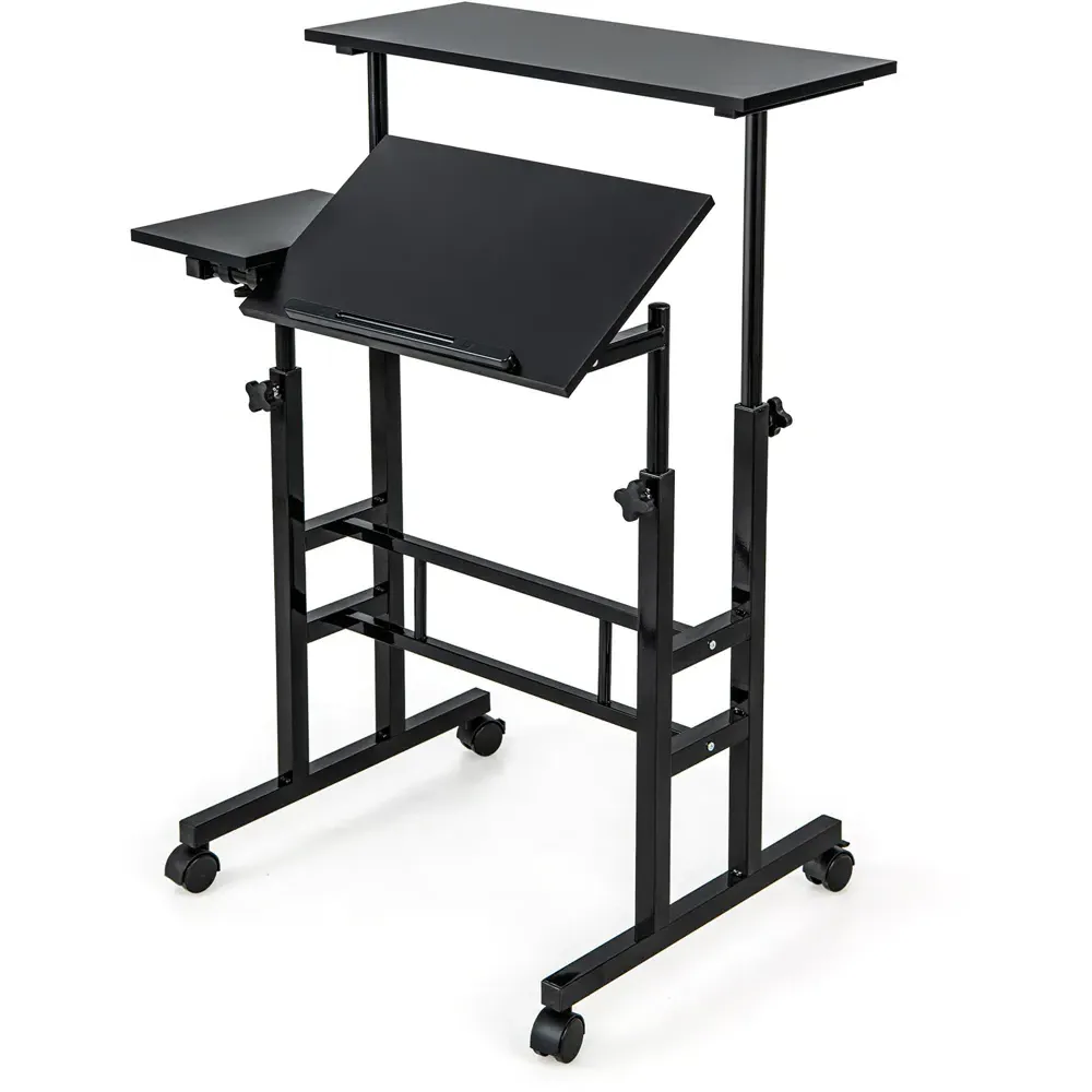 Height Adjustable Workstation with Wheels - Black