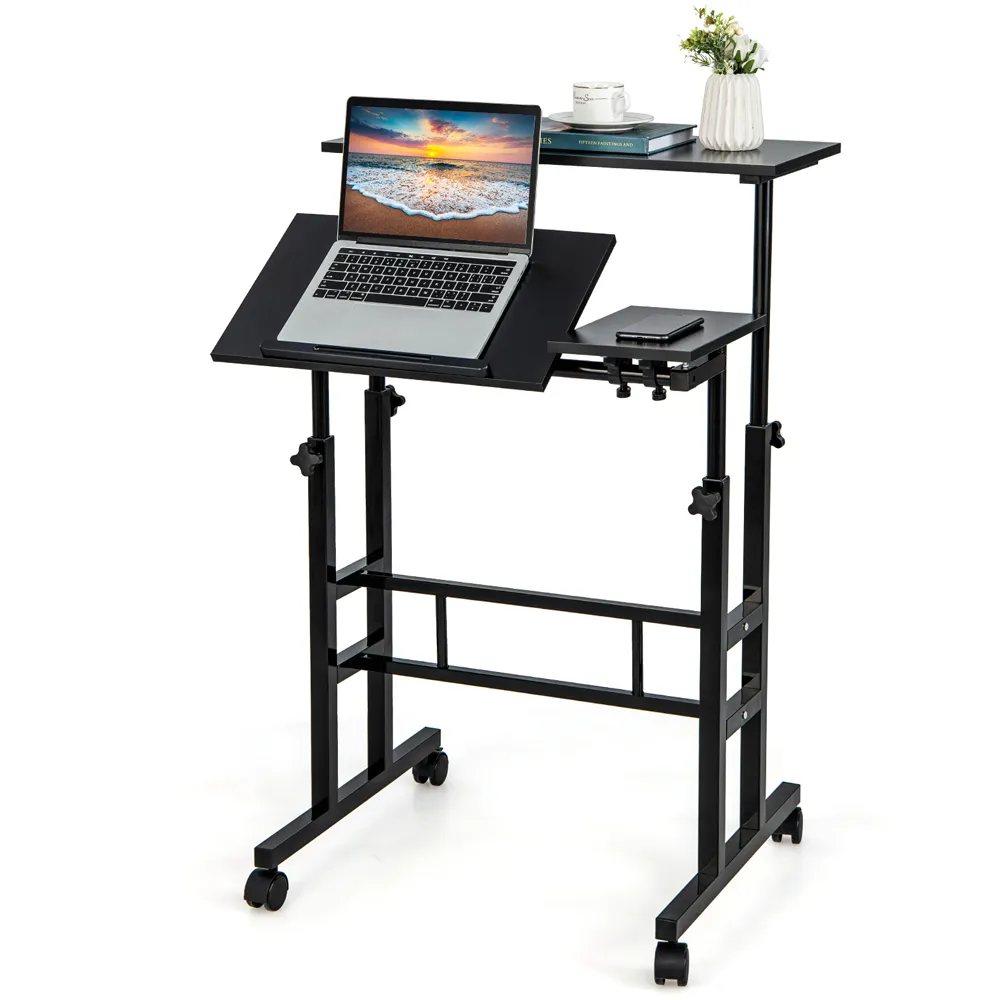 Height Adjustable Workstation with Wheels - Black