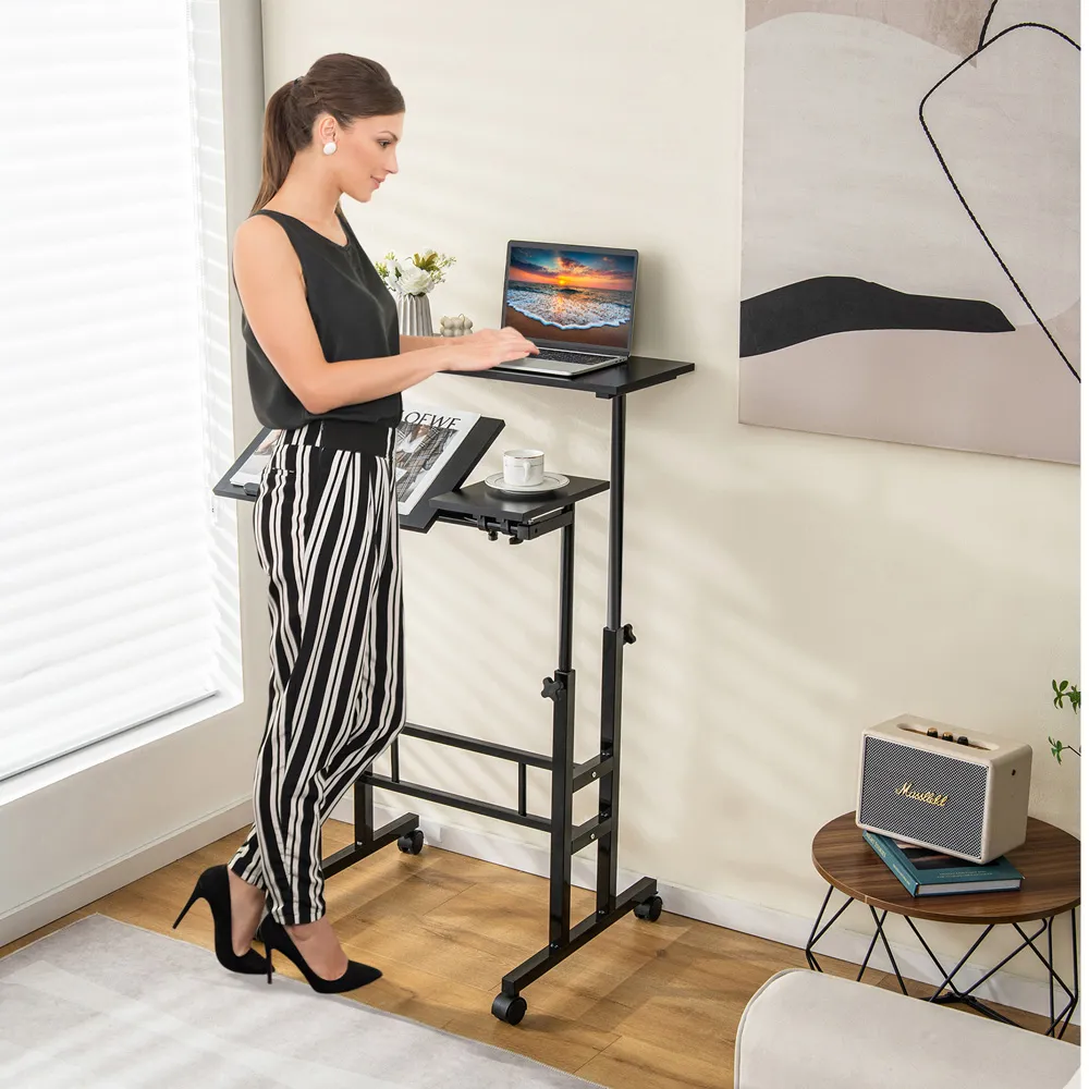 Height Adjustable Workstation with Wheels - Black