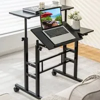 Height Adjustable Workstation with Wheels - Black