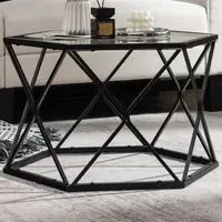 Hexagonal Coffee Table with Storage - Black, Glass