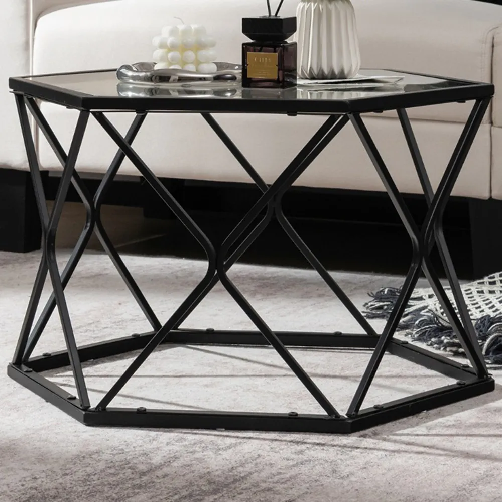 Hexagonal Coffee Table with Storage - Black, Glass image