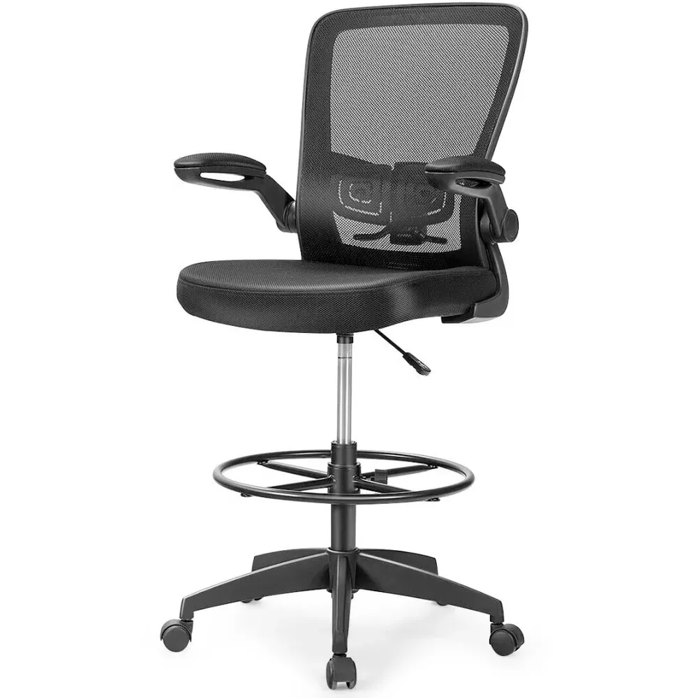 High Back Mesh Office Chair with Footrest - Black