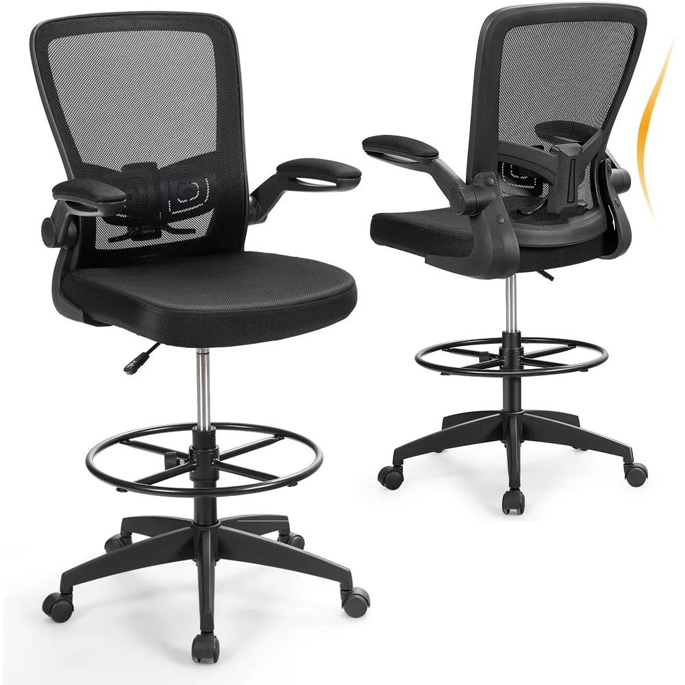 High Back Mesh Office Chair with Footrest - Black
