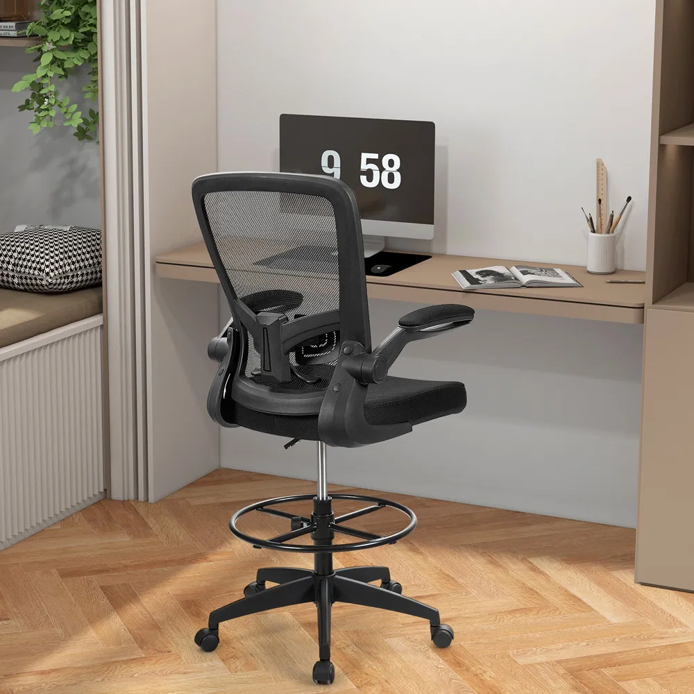High Back Mesh Office Chair with Footrest - Black