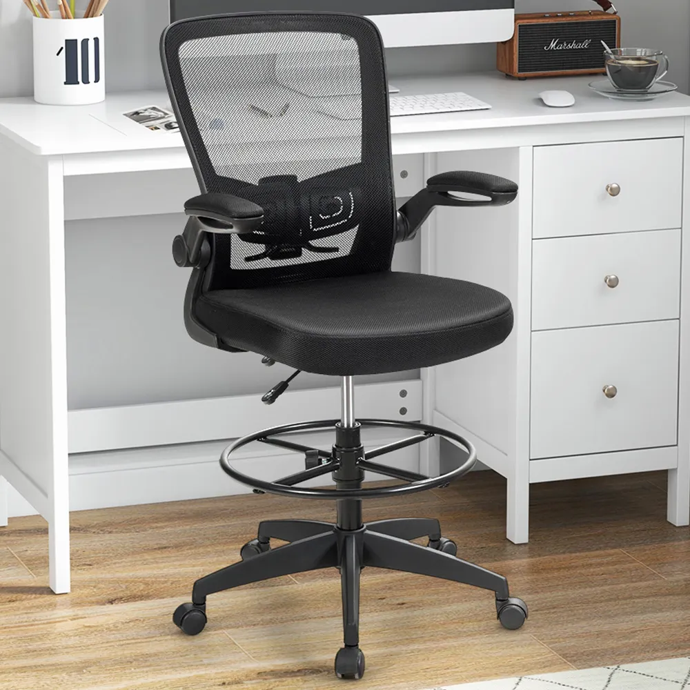High Back Mesh Office Chair with Footrest - Black