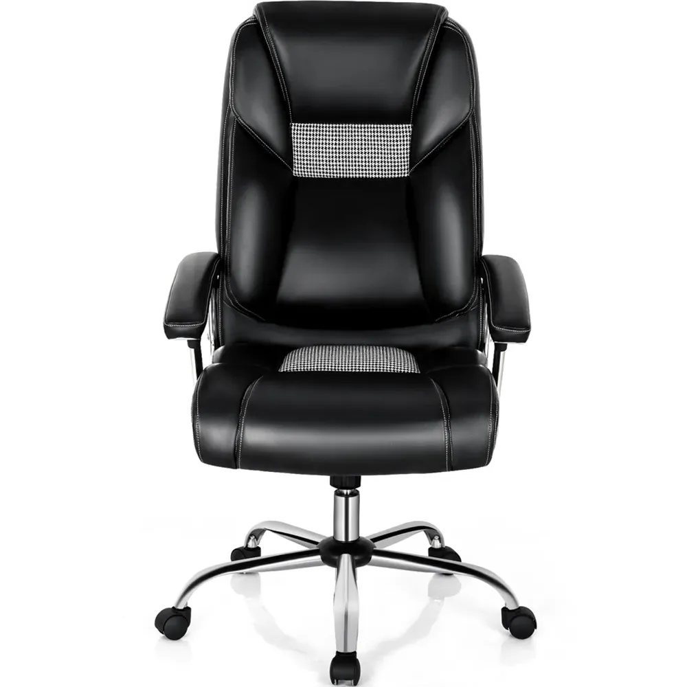 High Back Office Chair with Armrests - Black, PVC Leather