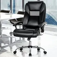 High Back Office Chair with Armrests - Black, PVC Leather