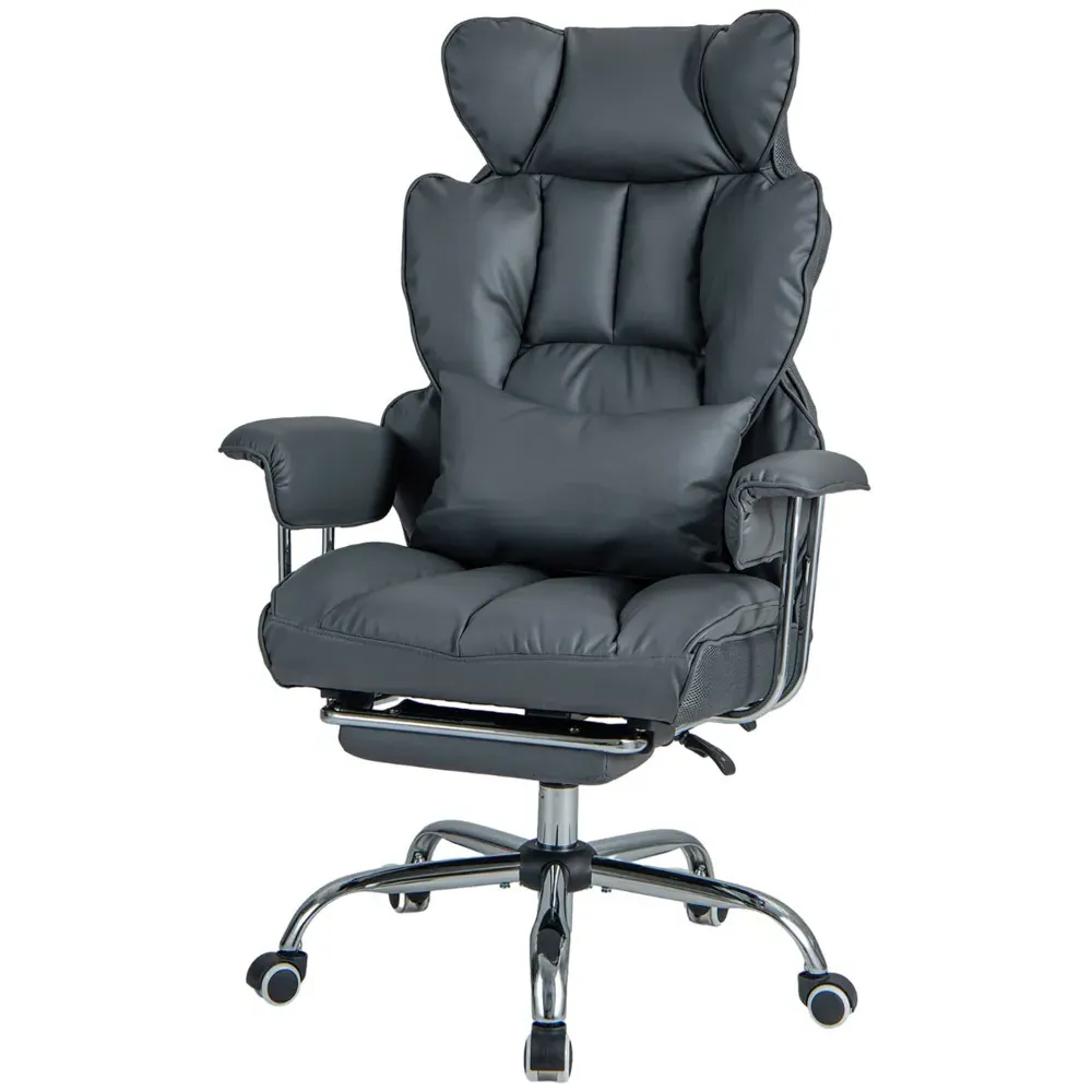 High Back Office Chair with Footrest - Grey
