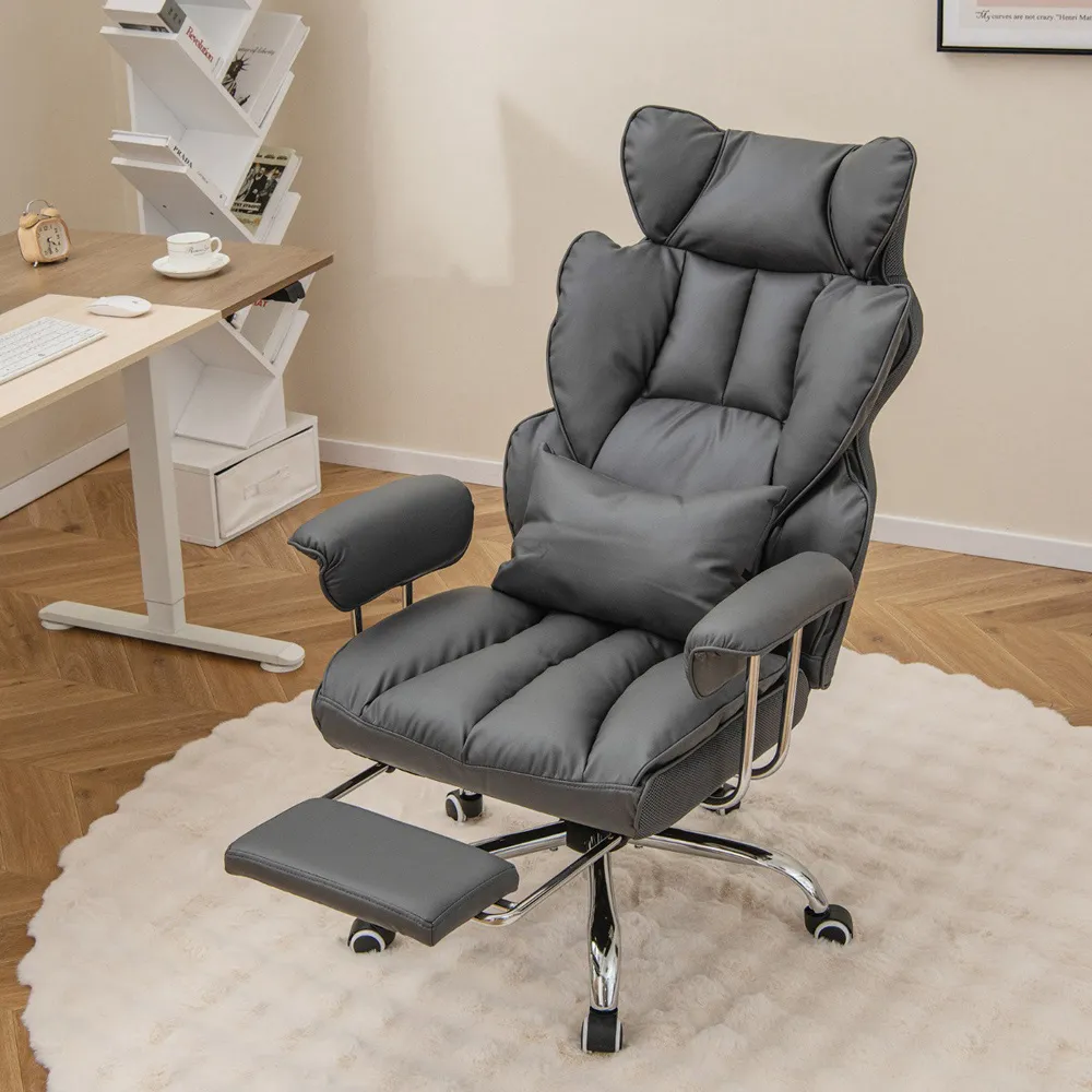 High Back Office Chair with Footrest - Grey