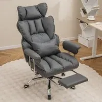 High Back Office Chair with Footrest - Grey