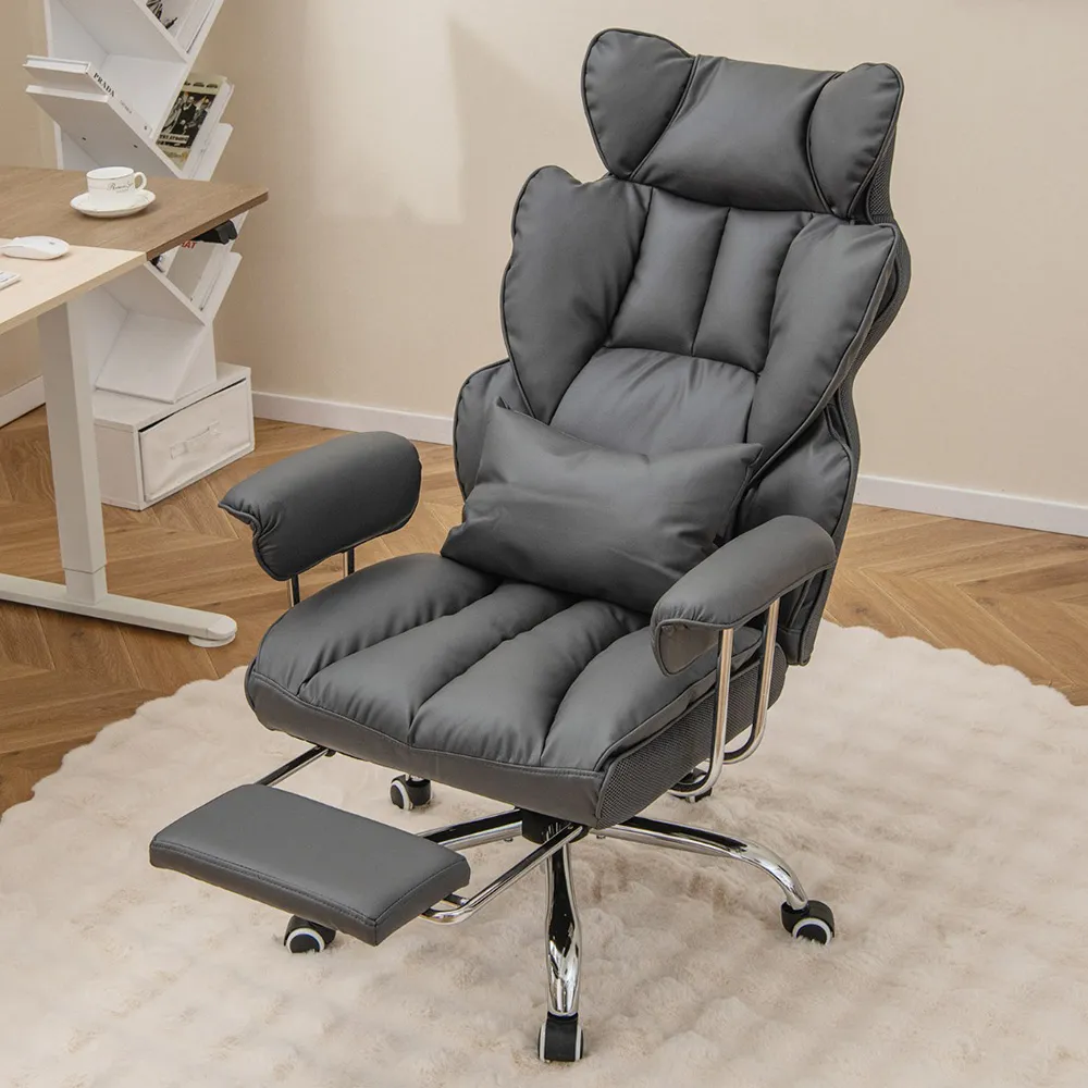 High Back Office Chair with Footrest - Grey
