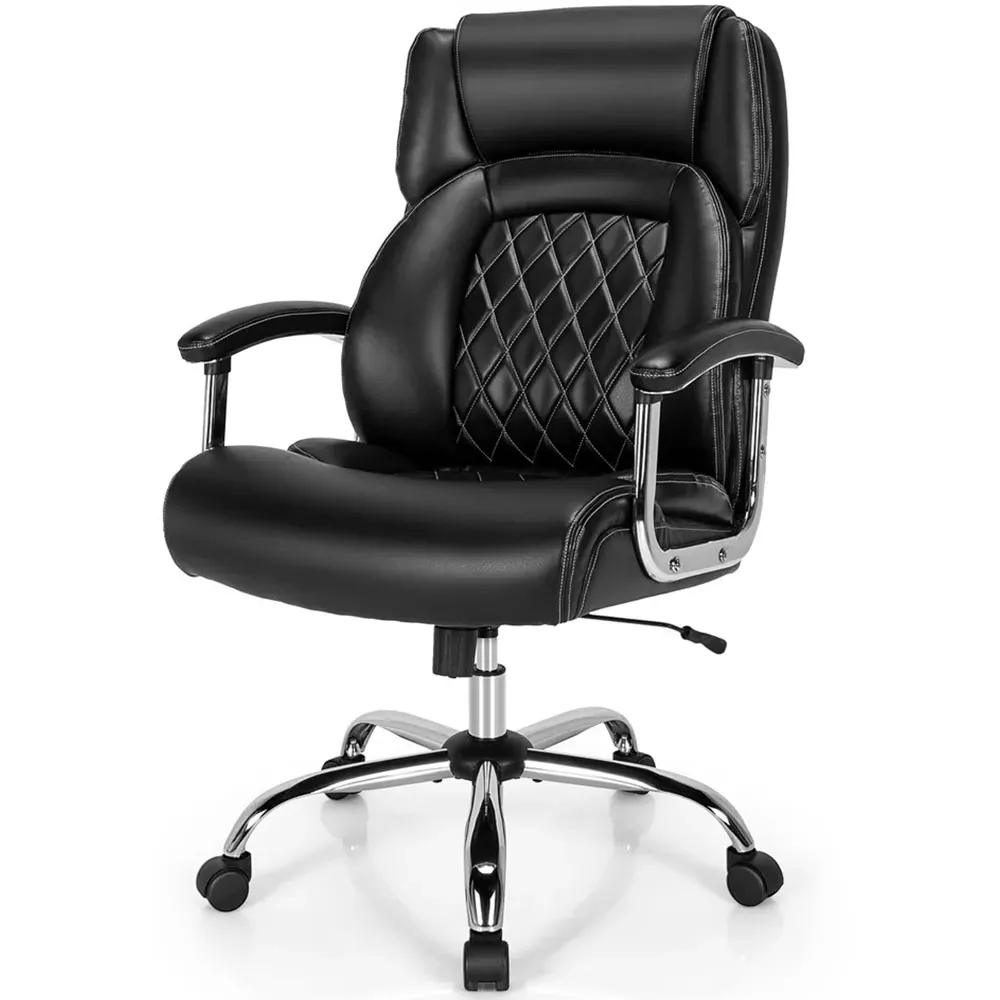 High Back Rocking Office Chair - Black, Leather