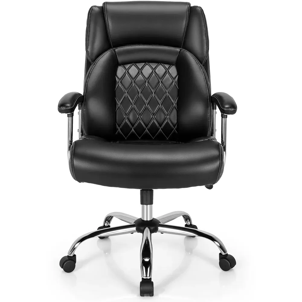 High Back Rocking Office Chair - Black, Leather