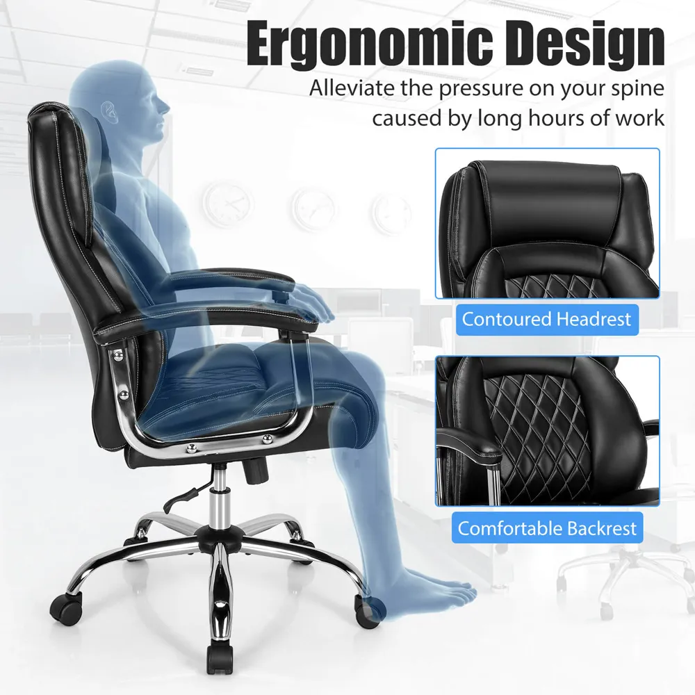 High Back Rocking Office Chair - Black, Leather