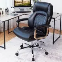 High Back Rocking Office Chair - Black, Leather