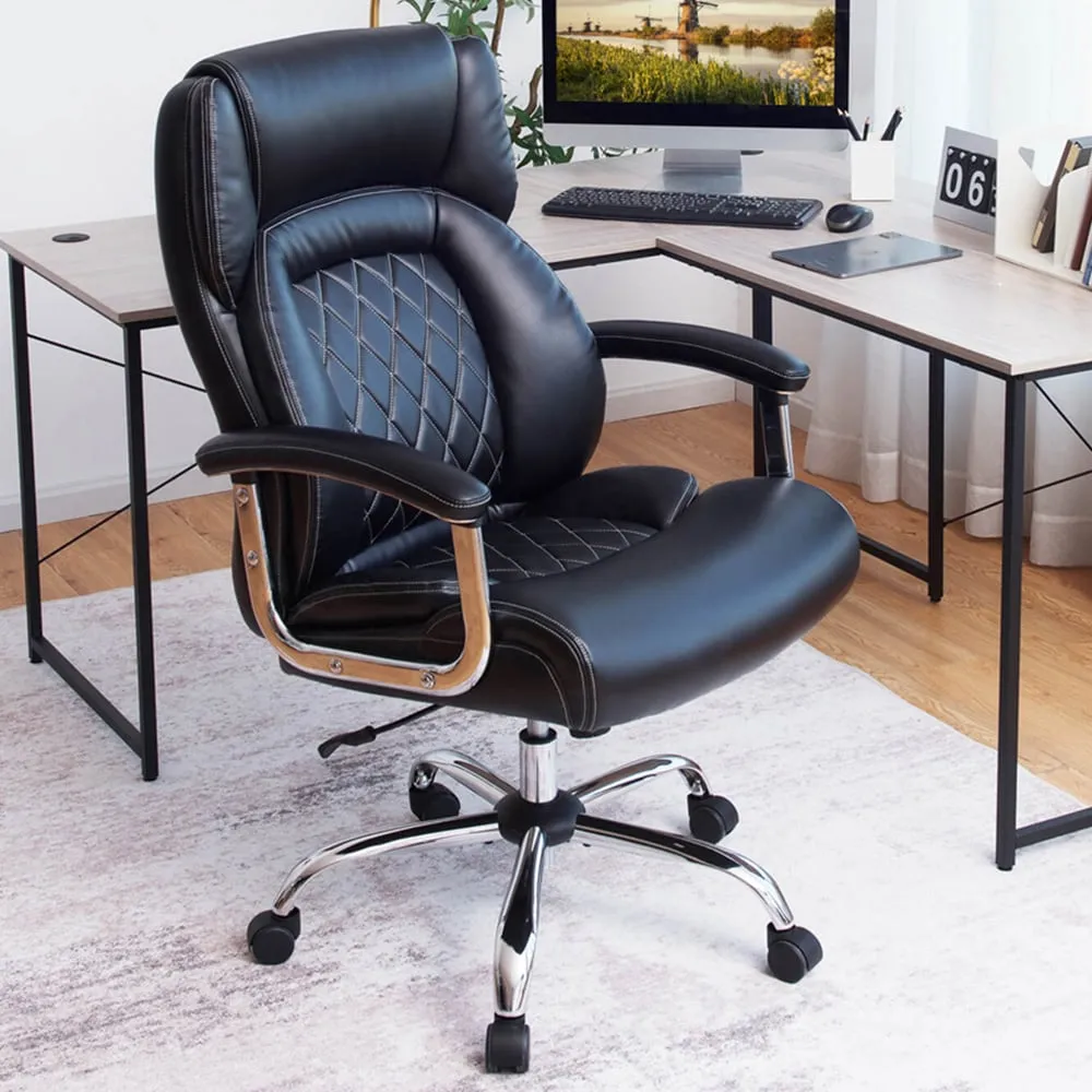 High Back Rocking Office Chair - Black, Leather