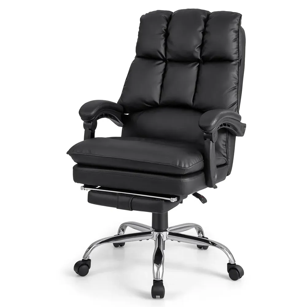 High Back Rolling Computer Chair with Footrest - Black