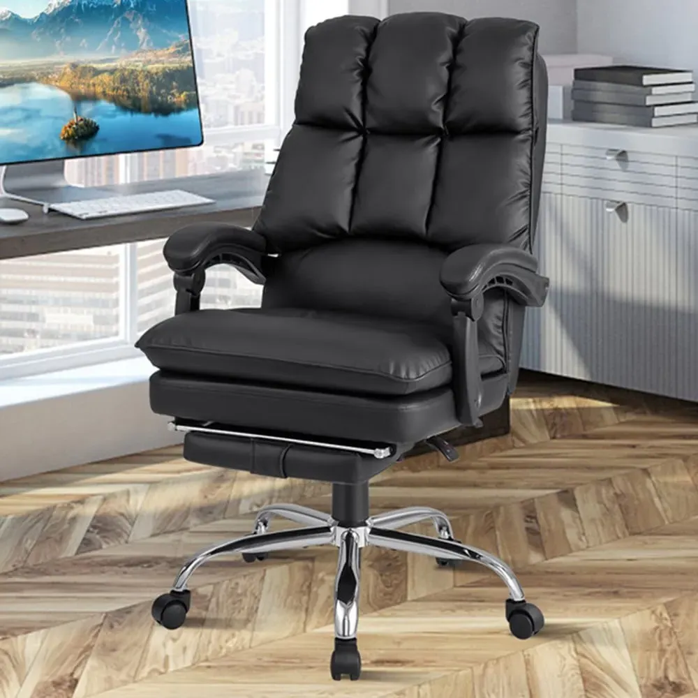 High Back Rolling Computer Chair with Footrest - Black image