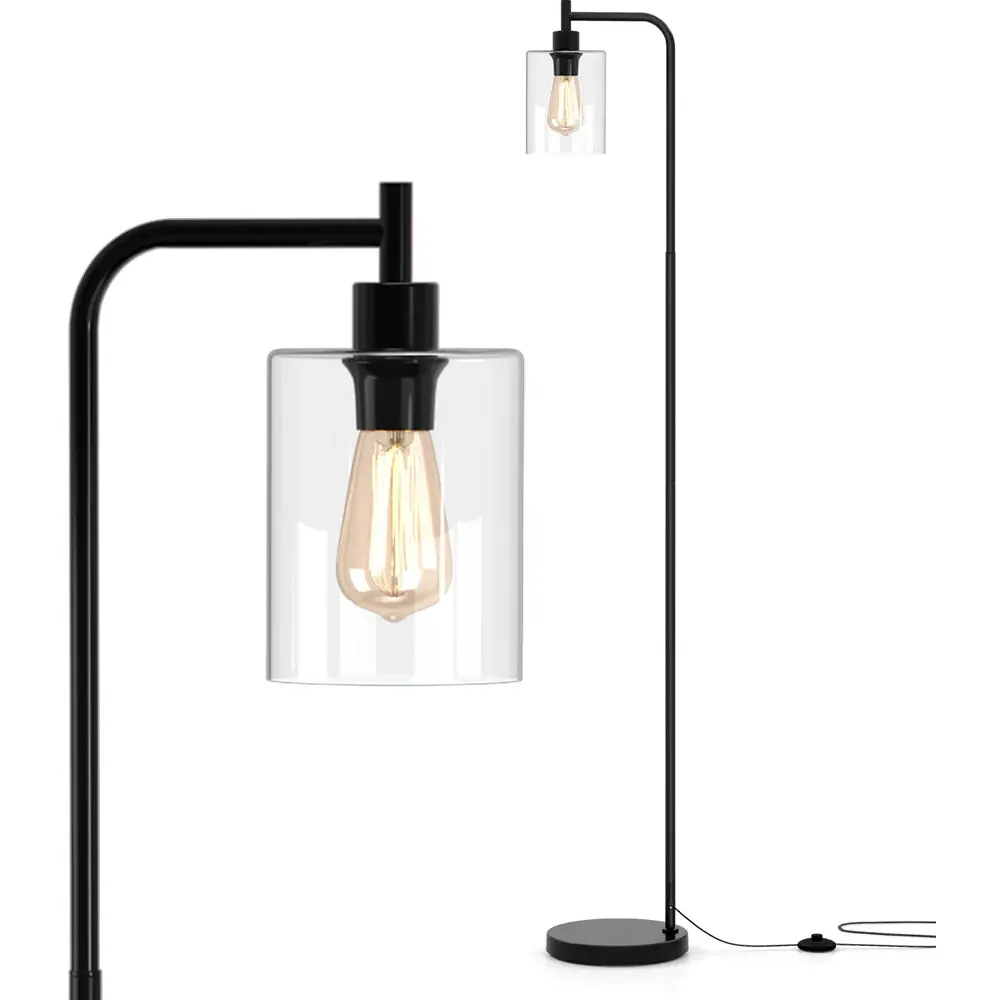 Industrial Floor Lamp with Glass Lampshade - Black